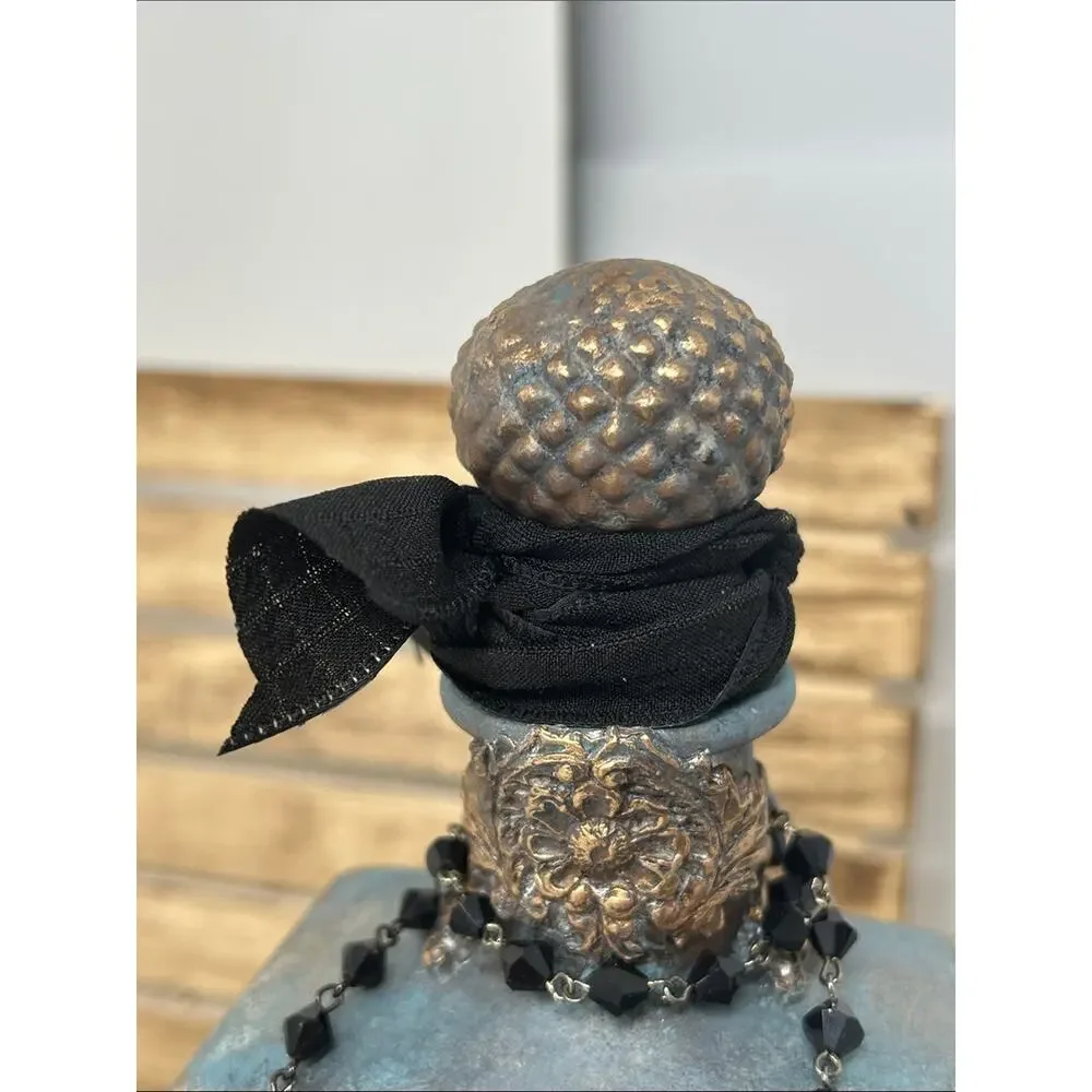 Handcrafted Fairy Art Décor Bottle in Teal with Black Beaded Accent